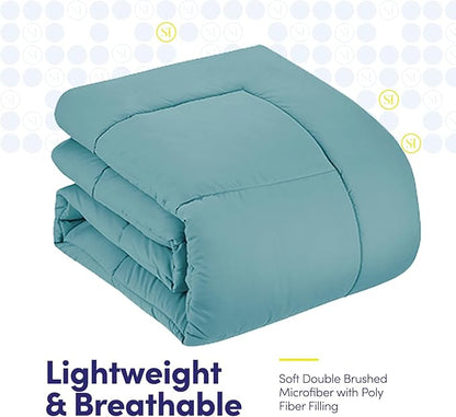 Sweet Home Collection 5 Piece Comforter Set Bag Solid Color All Season Soft Down Alternative Blanket & Luxurious Microfiber Bed Sheets, Misty Blue, Twin (Pack of 4)