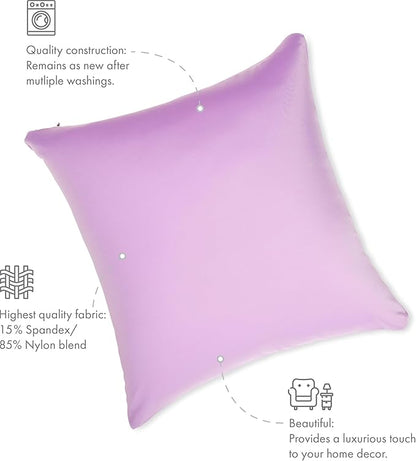 PILLOWY 22"x22" Throw Pillowcases (Cover Only) - 85/15 Nylon, Spandex - Luxurious, Silky, Stretchy & Soft - 1Pcs Solid Color - A Perfect Choice for Couch Chairs Sofa Bed Adult or Kids Bedroom, Purple