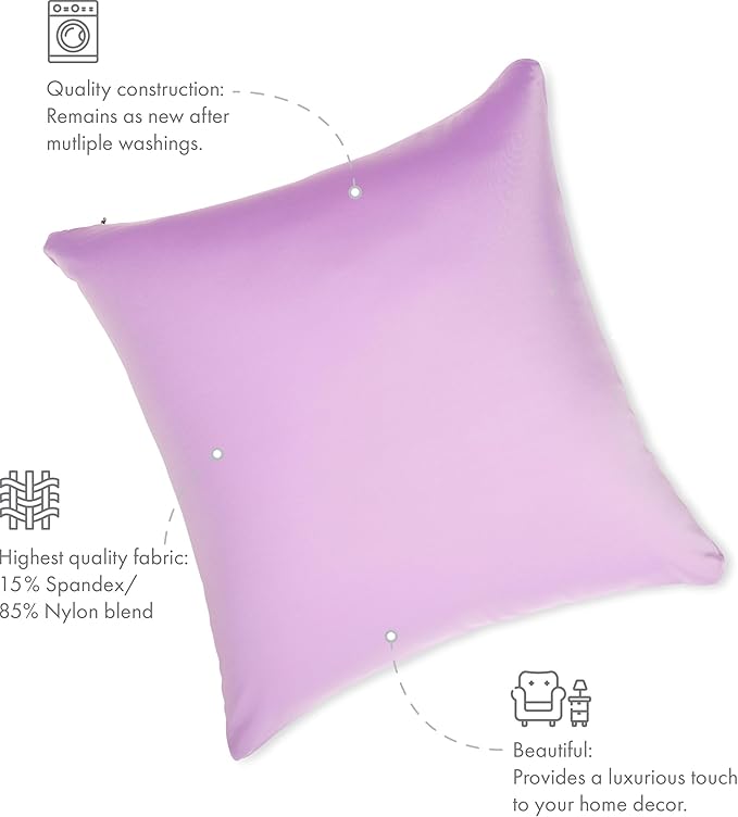 PILLOWY 20"x20" Throw Pillowcases (Cover Only) - 85/15 Nylon, Spandex - Luxurious, Silky, Stretchy & Soft - 1Pcs Solid Color - A Perfect Choice for Couch Chairs Sofa Bed Adult or Kids Bedroom, Purple