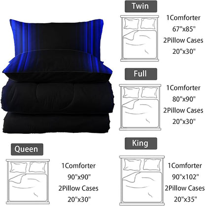 Blue and Black Bedding Set Full Size Abstract Ombre Comforter Set for Teen Boys, Mordern Bedding Set 3 Piece in A Bag,Dark Quilt Set Mordern Art Decor Lightweight All Seasons with Pillowcases