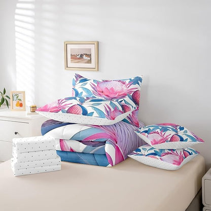 Feelyou Flower Comforter Set Queen Size 7 Pieces Florals Bedding Set for All Season Blossom Flowers Pattern Nature Theme Bed in a Bag with Comforter, Sheets, Pillowcases & Cushion Cover
