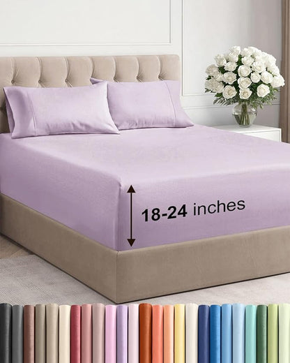 Extra Deep Twin Sheet Set - 4 Piece Breathable and Cooling Sheets - Hotel Luxury Bedding for Women, Men, Kids & Teens - Easy & Secure Fit - Soft and Wrinkle Free - Extra Deep Pockets - Light Lavender