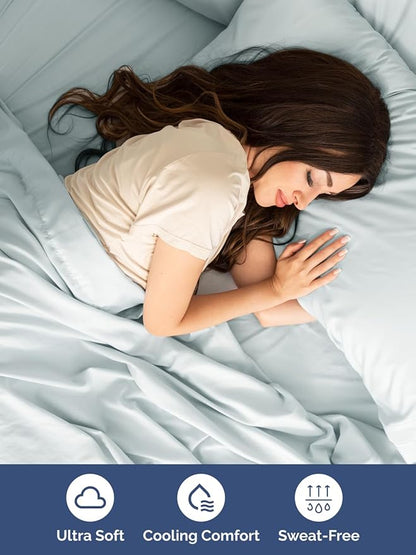 Extra Deep Full Sheet Set - 6 Piece Breathable and Cooling Sheets - Hotel Luxury Bedding for Women, Men, Kids & Teens - Easy & Secure Fit - Soft, Wrinkle Free and Comfy - Extra Deep Pockets - Ice Blue