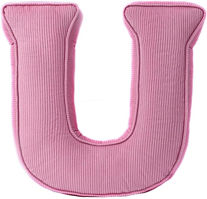 Pink Letter Plush Pillow, Letter Hugging Throw Pillows, Decorative Corduroy Initial Letter Shaped Throw Pillows, Letter Pillows English Alphabet A to Z for Sofa Bedroom Living Room Decor (U)