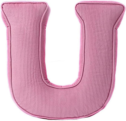 Pink Letter Plush Pillow, Letter Hugging Throw Pillows, Decorative Corduroy Initial Letter Shaped Throw Pillows, Letter Pillows English Alphabet A to Z for Sofa Bedroom Living Room Decor (U)