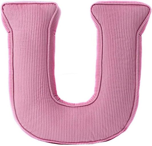 Pink Letter Plush Pillow, Letter Hugging Throw Pillows, Decorative Corduroy Initial Letter Shaped Throw Pillows, Letter Pillows English Alphabet A to Z for Sofa Bedroom Living Room Decor (U)