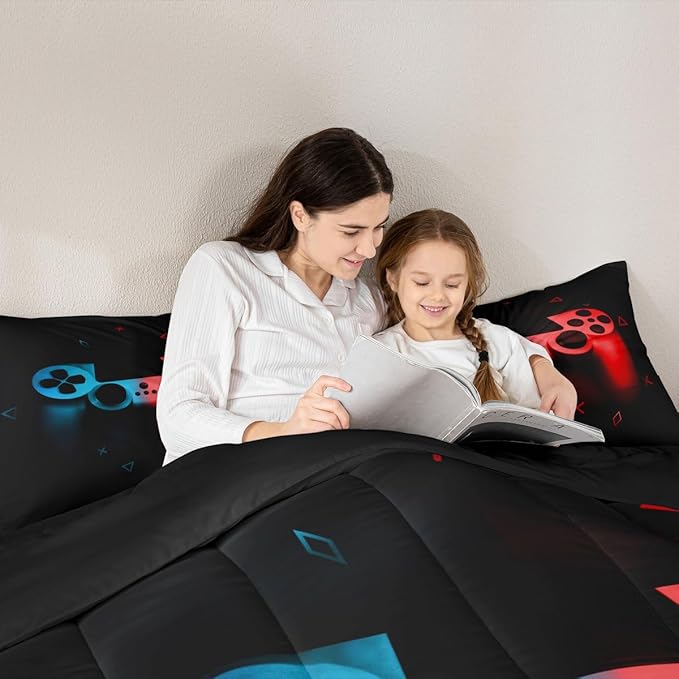 Erosebridal Gaming Comforter Set Twin Size for Boys Kids Game Room Decor Video Game Gamer Comforter Man Teens Bedroom Gamepad Bedding Set All Season,Black Blue Red