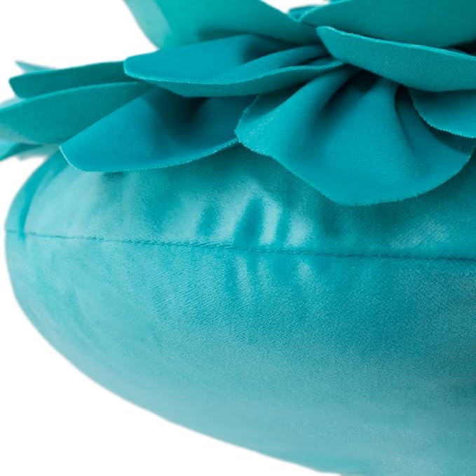 Decorative Throw Pillow 3D Flower Round Pillow Accent Handmade Cushion with Insert for Couch Bed Home Decor 14 Inch Teal