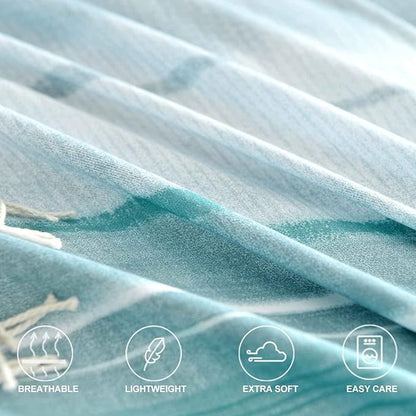 Queen Size Comforter Set, Blue, Grey and Teal Striped Pattern Print Reversible Down Alternative Bed Sets - 90 x 90 3PC Soft Microfiber Duvet Sets Modern Abstract Bedding in a Bag for Women Men, Gray