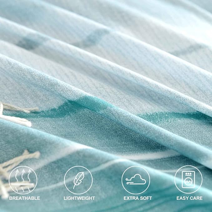 King Size Comforter Set, Blue, Grey and Teal Striped Pattern Print Reversible Down Alternative Bed Sets - 104 x 90 3PC Soft Microfiber Duvet Sets Modern Abstract Bedding in a Bag for Women Men, Gray