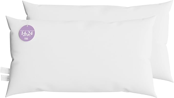 Looms & Linens Lumbar Support Pillow Inserts for 14x24 inch Throw Pillows Lumbar - Hypoallergenic Cushion Filler - Set of 2 Boudoir Sham Pillow Inserts