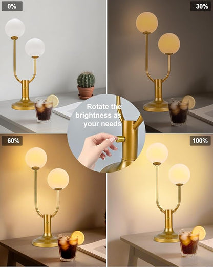 Gold Globe Table Lamp for Bedroom 2-Light Mid Century Modern Desk Lamp for Reading 3000K Warmwhite Dimmable Bedside Lamps Nightstand Lamp (G9 Bulb Included)