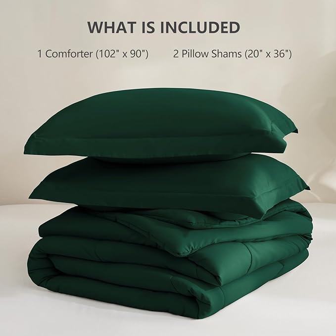 CozyLux King Size Comforter Set - Emerald Green Comforter King Size, 3 Pieces Box Stitched Bed Set for All Seasons, Soft Lightweight Bedding Sets with 1 Down Alternative Comforter and 2 Pillow Shams