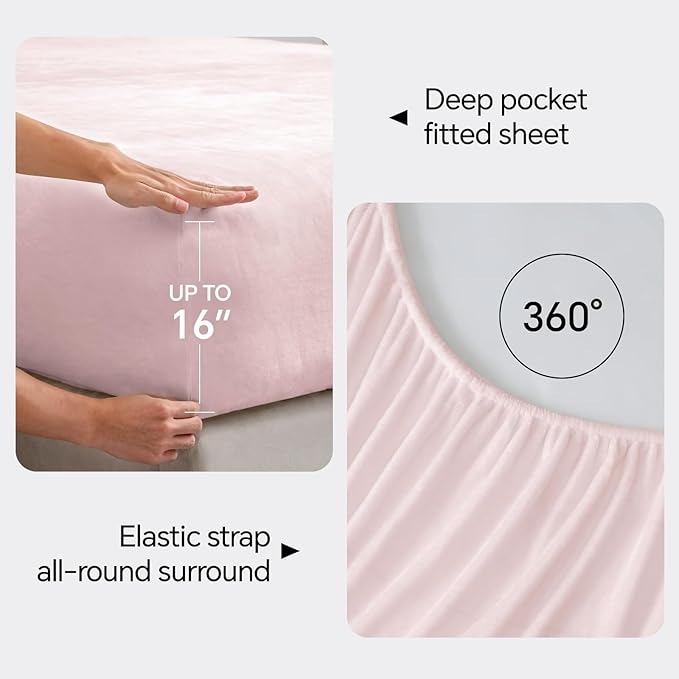 BEDELITE Flannel Sheets Twin Size Pink - Super Soft Fleece Sheets Set Fluffy Extra Plush, 3 Piece(Include Fitted Sheet, Flat Sheet, 1 Pillowcase)