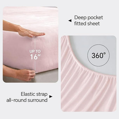 BEDELITE Flannel Sheets Twin Size Pink - Super Soft Fleece Sheets Set Fluffy Extra Plush, 3 Piece(Include Fitted Sheet, Flat Sheet, 1 Pillowcase)