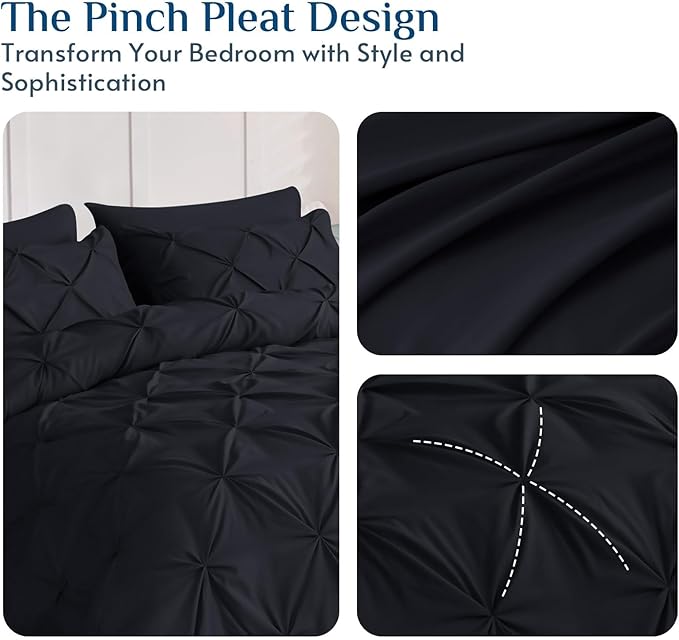 JOLLYVOGUE Twin Comforter Set 5 Pieces - Bed in a Bag Twin for All Season, Pintuck Bedding Comforter Sets with Comforter, Flat Sheet, Fitted Sheet and Pillowcases & Shams, Black