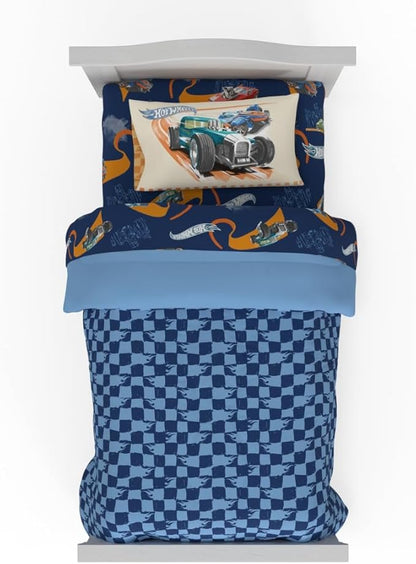 Hot Wheels Race Track 4 Piece Toddler Bed Set – Super Soft & Cozy Reversible Microfiber Comforter and Sheets (Officially Licensed Product) by Franco