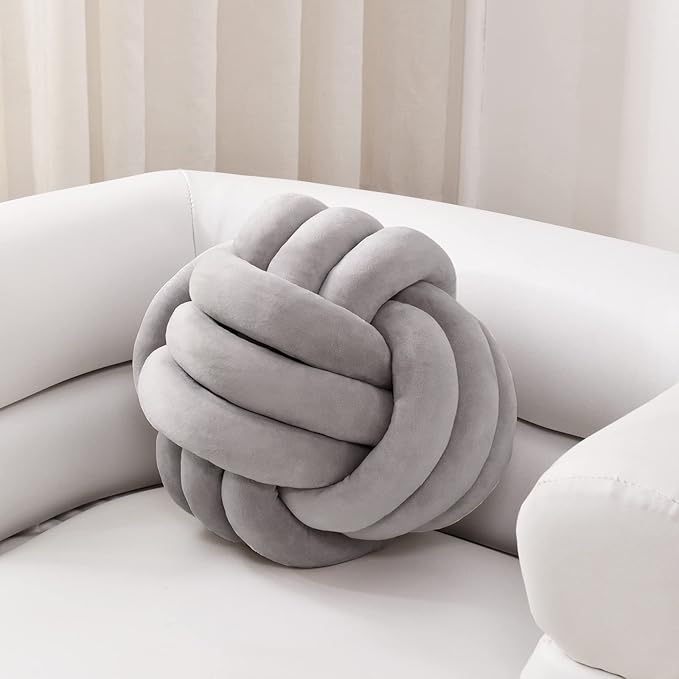 Sioloc Soft Knot Ball Pillows,Round Throw Pillow Cushion Home Decoration Plush Pillow,Throw Knotted Pillow Handmade Round Plush Pillow（13.7inches,Grey）