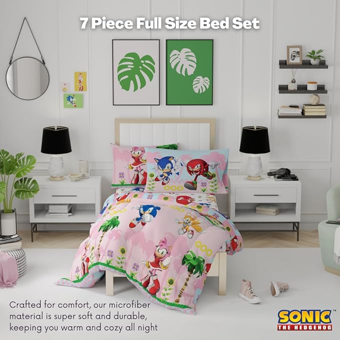 Sonic The Hedgehog Girl Anime Kids Bedding Super Soft Comforter and Sheet Set with Sham, 5 Piece Twin Size, (Official Licensed Product) by Franco