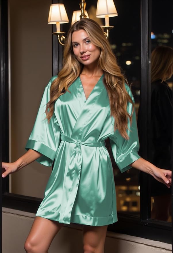 Turquaz Women's Bride Bridesmaids Silky Robe Satin Kimono Robes for Women Lingerie
