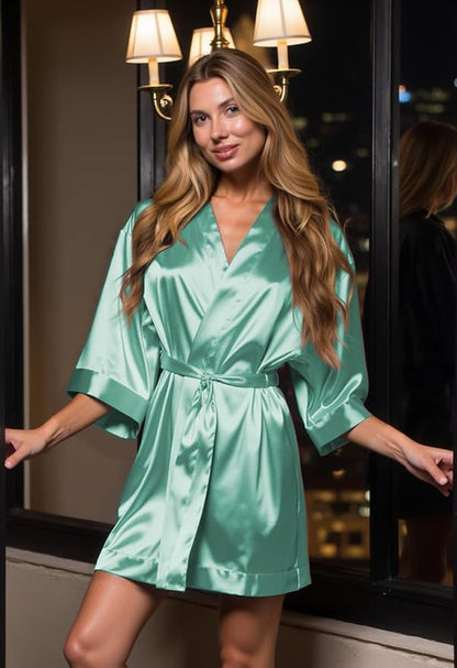 Turquaz Women's Bride Bridesmaids Silky Robe Satin Kimono Robes for Women Lingerie