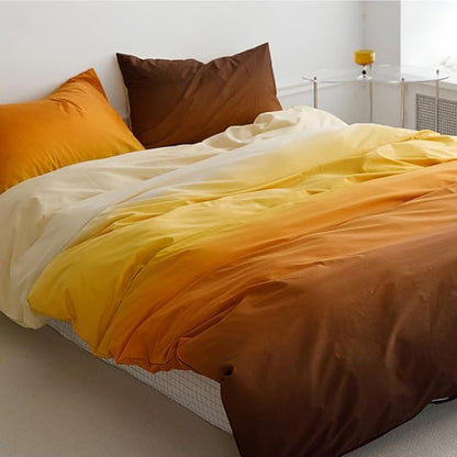CLOTHKNOW Orange Yellow King Size Comforter Set 3Pcs Brown Gradient Bedding Comforter Sets Soft Brownish Comforter with 2 Pillow Cases