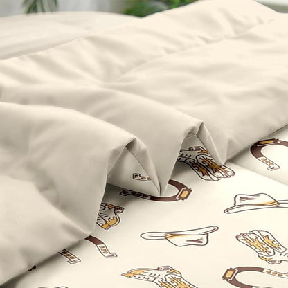 Comforter Set Twin Size, Vintage Cowgirl Cowboy 5 Pcs Bedding for Kids and Adults, Retro Western Horseshoe Bed Sheet Sets with Fitted Sheet Pillowcase & Sham