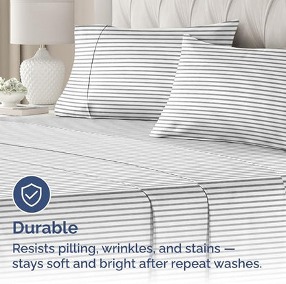 Queen Pillow Cases Set of 4 - Ultra Soft Hotel Quality Pillowcase Covers - Comfy, Cozy & Wrinkle Free - Shrinkage and Fade Resistant - Machine Washable Pillow Protectors - 4 Piece Set - Grey Stripes 2