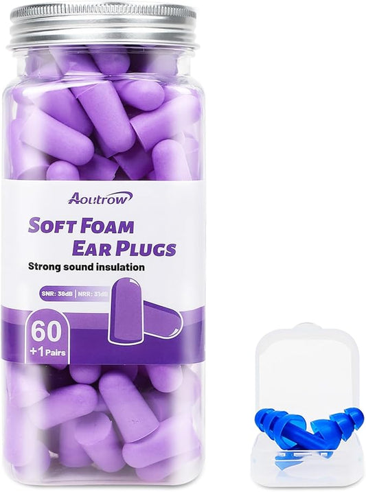 60 Pairs Soft Foam Ear Plugs, 38dB SNR Slow Rebound Ear Plugs for Sleeping Noise Cancelling, Noise Reduction, Work, Swimming, Shooting, Studying, Purple