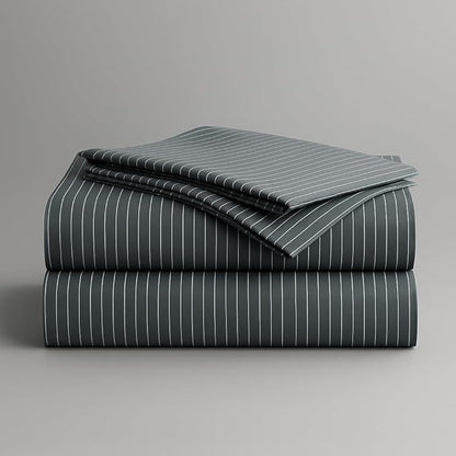 Peru Pima 415 Thread Count Percal California King Sheet Set - 100% Peruvian Pima Cotton, 4 Piece (Flat, Fitted, 2 Pillowcases) - Cooling, Deep Pocket, Hotel Quality Bedding - Pinstripe Grey