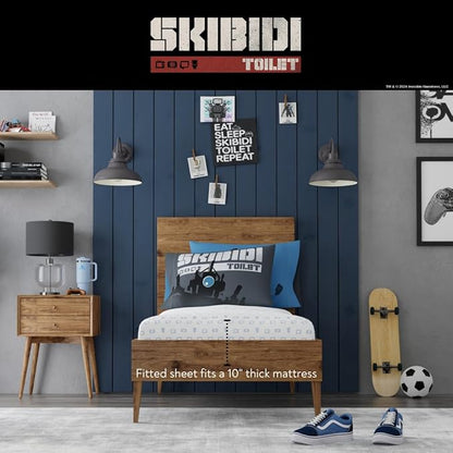 Skibidi Toilet Gamer Bedding 4 Piece Super Soft Reversible Comforter and Sheet Set, Twin, (Officially Licensed Product) by Franco