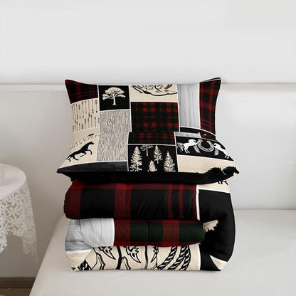 Erosebridal Southwest Horse Bedding Set for Kids, Western Horseshoe Comforter Set Cowboys Cowgirls Riding Boots Quilt for Boys Teens Adult, Forest Rustic Farmhouse Adventure Duvet Insert, King Size