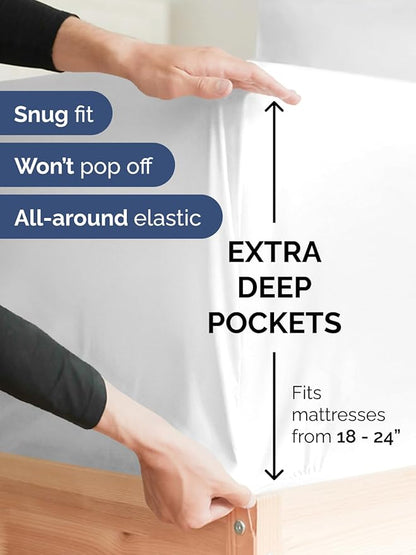 Extra Deep Twin Sheet Set - 4 Piece Breathable and Cooling Sheets - Hotel Luxury Bedding for Women, Men, Kids & Teens - Easy & Secure Fit - Soft, Wrinkle Free and Comfy - Extra Deep Pockets - White