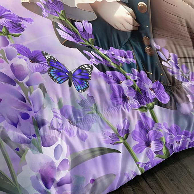 Lavender Rabbit Comforter Full Kids Rabbit Bedding Set Cute Bunny Quilt Bed Set Bedroom Decor Includes 1 Comforter, 2 Pillowcases for Girls Boys Teens