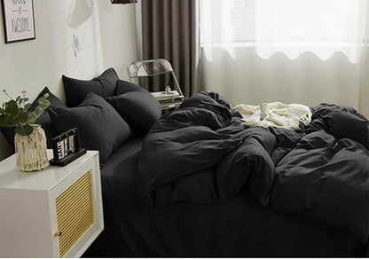 Nanko Queen Size Comforter Set Dark Black, All Season Soft Reversible Down Alternative Quilted Duvet Insert, Thin Lightweight Bed Bedding Sets in a Bag, Modern Style for Women Men Teen,88 x 90 inch