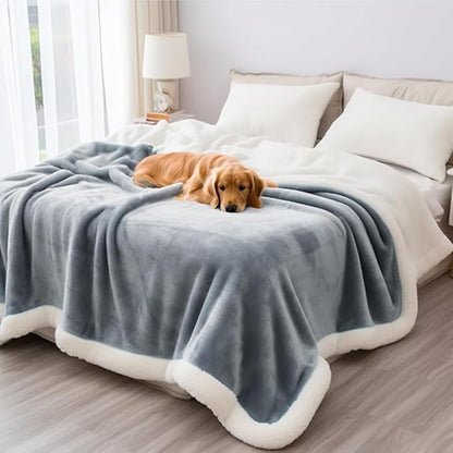 Waterproof Throw Blanket - Sherpa Fleece Reversible Cover, Soft Warm Leak-Proof Bed & Couch Protector for Kids, Pets & Everyday Spills (Velvet Gray/Cloud White, Throw 50x60