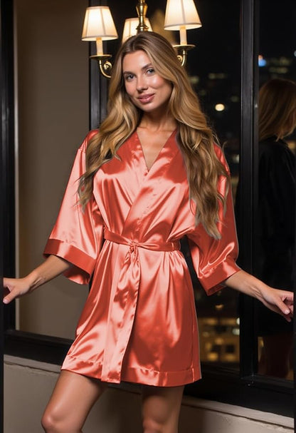 Turquaz Women's Bride Bridesmaids Silky Robe Satin Kimono Robes for Women Lingerie