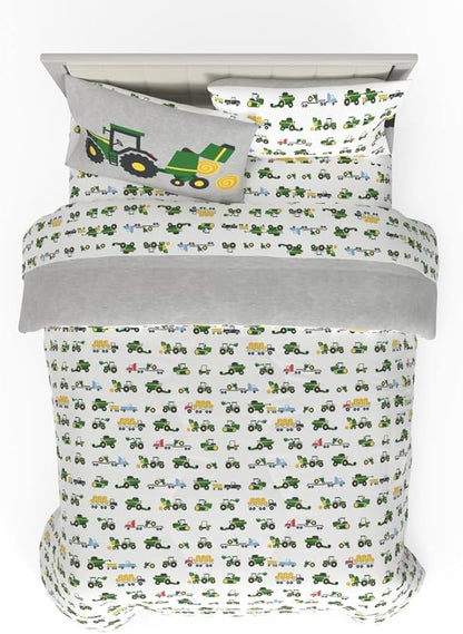 Franco Kids John Deere Farm Equipment Bedding 5 Piece Super Soft Comforter and Sheet Set, Queen, (Officially Licensed Product)