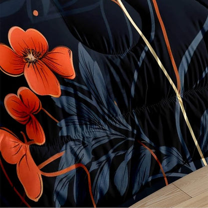 Black Floral Comforter Set Twin Size, Gothic Botanical Bedding Set for Kids Bedroom Decor/68 * 86
