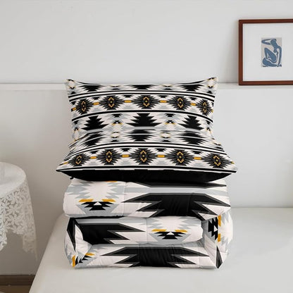 Erosebridal Western Aztec Toddler Bedding Set for Boys, Bohemian Southwestern Comforter Set American Native Bedding Comforter Sets Indian Exotic Geometric Quilt Rustic Farmhouse Decor, Gray Black