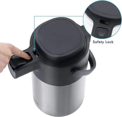 Tiken Airpot Coffee Dispenser with Pump - 102oz/3L Thermal Coffee Carafes for Hot Beverage - Stainless Steel Insulated Coffee Thermos Carafe, Silver