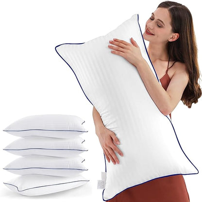 Bed Pillows Standard Size Set of 4, Luxury Hotel Pillows with Soft Fluffy Down Alternative Filling Sleeping Pillows for Back, Stomach and Side Sleepers