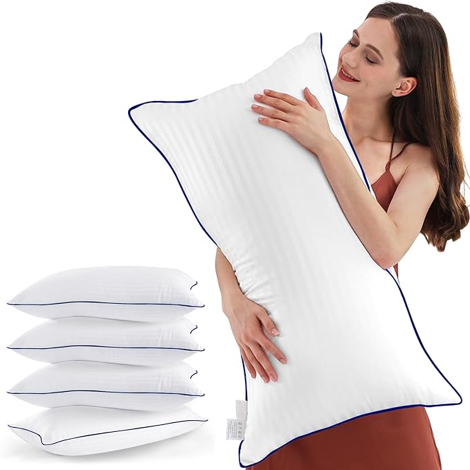 Bed Pillows for Sleeping, King Size Pillows Set of 4 Luxury Hotel Pillows with Soft Fluffy Down Alternative Filling for Back, Stomach and Side Sleepers