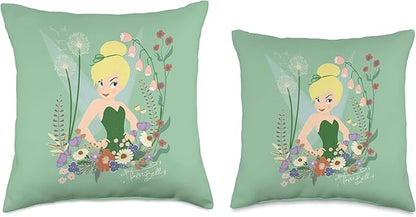 Disney Tinker Bell Peter Pan Fairy and Flowers Throw Pillow