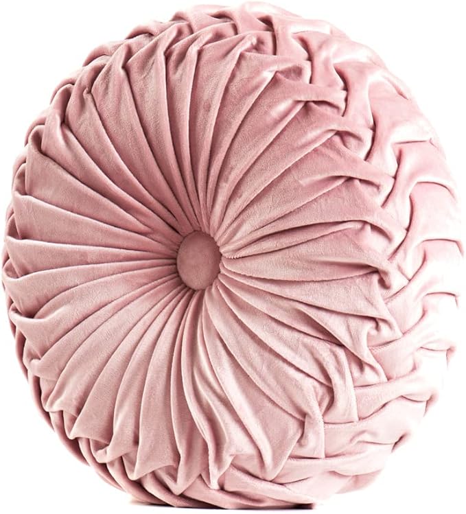 S_SSOY Round Throw Pillow for Couch Decorative 13"X13" Pumpkin Round Velvet Cushion for Sofa Bed Chair Floor Car Decorative (Pink)