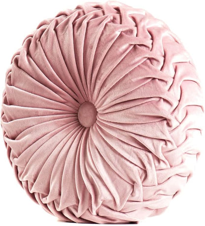S_SSOY Round Throw Pillow for Couch Decorative 13"X13" Pumpkin Round Velvet Cushion for Sofa Bed Chair Floor Car Decorative (Pink)