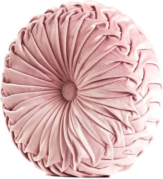 S_SSOY Round Throw Pillow for Couch Decorative 13"X13" Pumpkin Round Velvet Cushion for Sofa Bed Chair Floor Car Decorative (Pink)