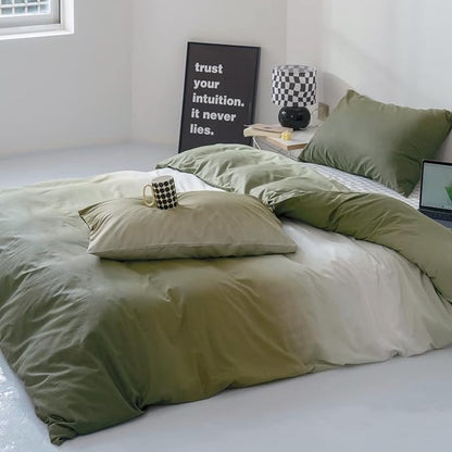 CLOTHKNOW Green White Queen Comforter Set Gradient Green Bedding Comforter Sets All Season Soft Comforter with 2 x Pillow Cases