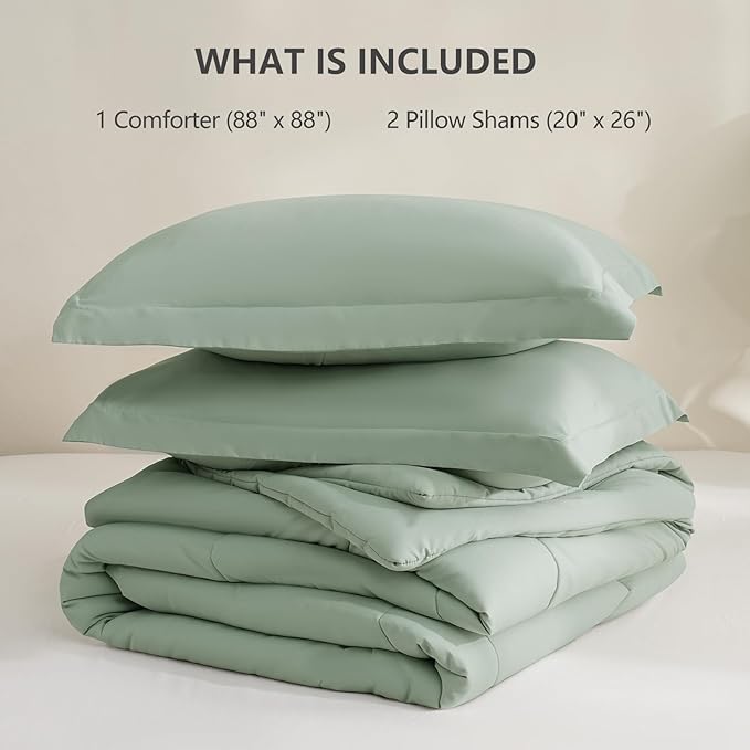 CozyLux Queen Comforter Set - Sage Green Comforter Queen Size, 3 Pieces Box Stitched Bed Set for All Seasons, Soft Lightweight Bedding Sets with 1 Down Alternative Comforter and 2 Pillow Shams