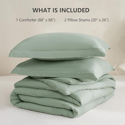 CozyLux Queen Comforter Set - Sage Green Comforter Queen Size, 3 Pieces Box Stitched Bed Set for All Seasons, Soft Lightweight Bedding Sets with 1 Down Alternative Comforter and 2 Pillow Shams